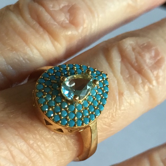 Drip turquoise silver ring, sz 8 - Picture 2 of 7